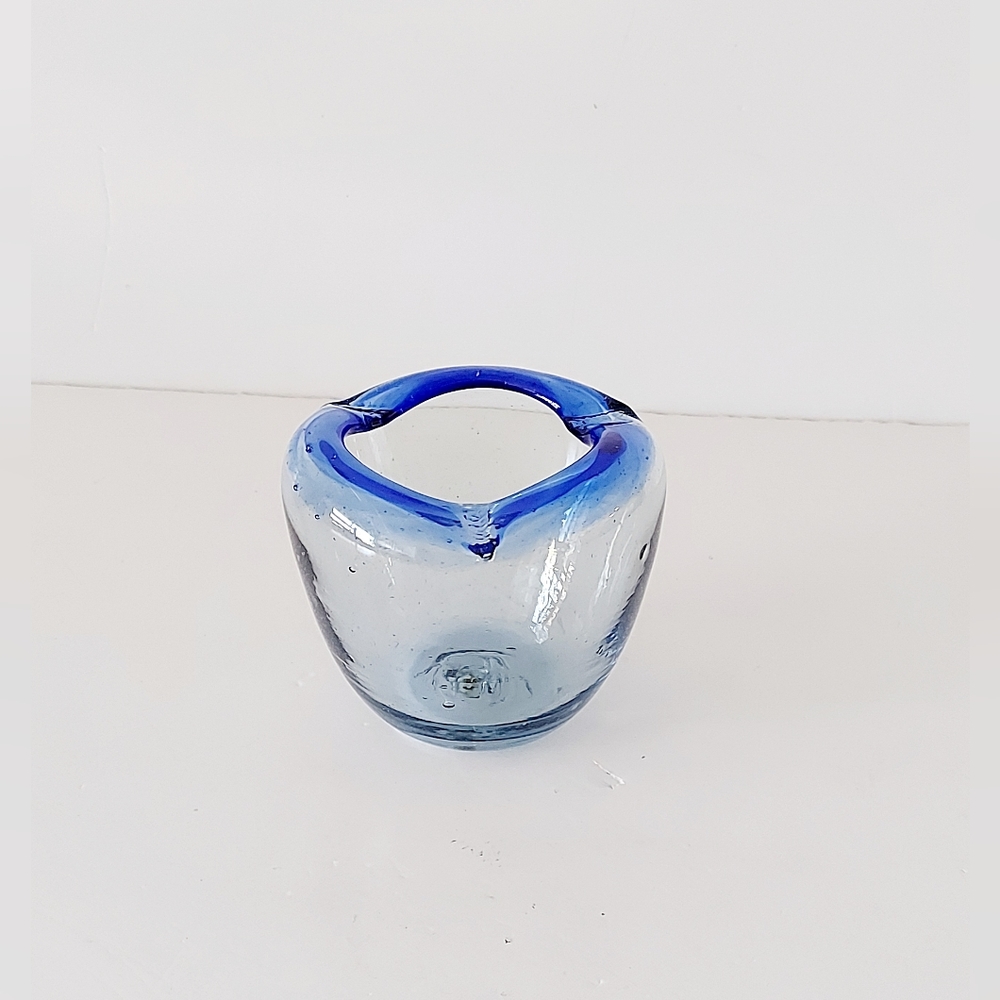 Blue and transparent blown glass ashtray.